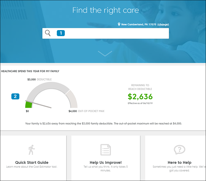 Cost estimator search page screenshot